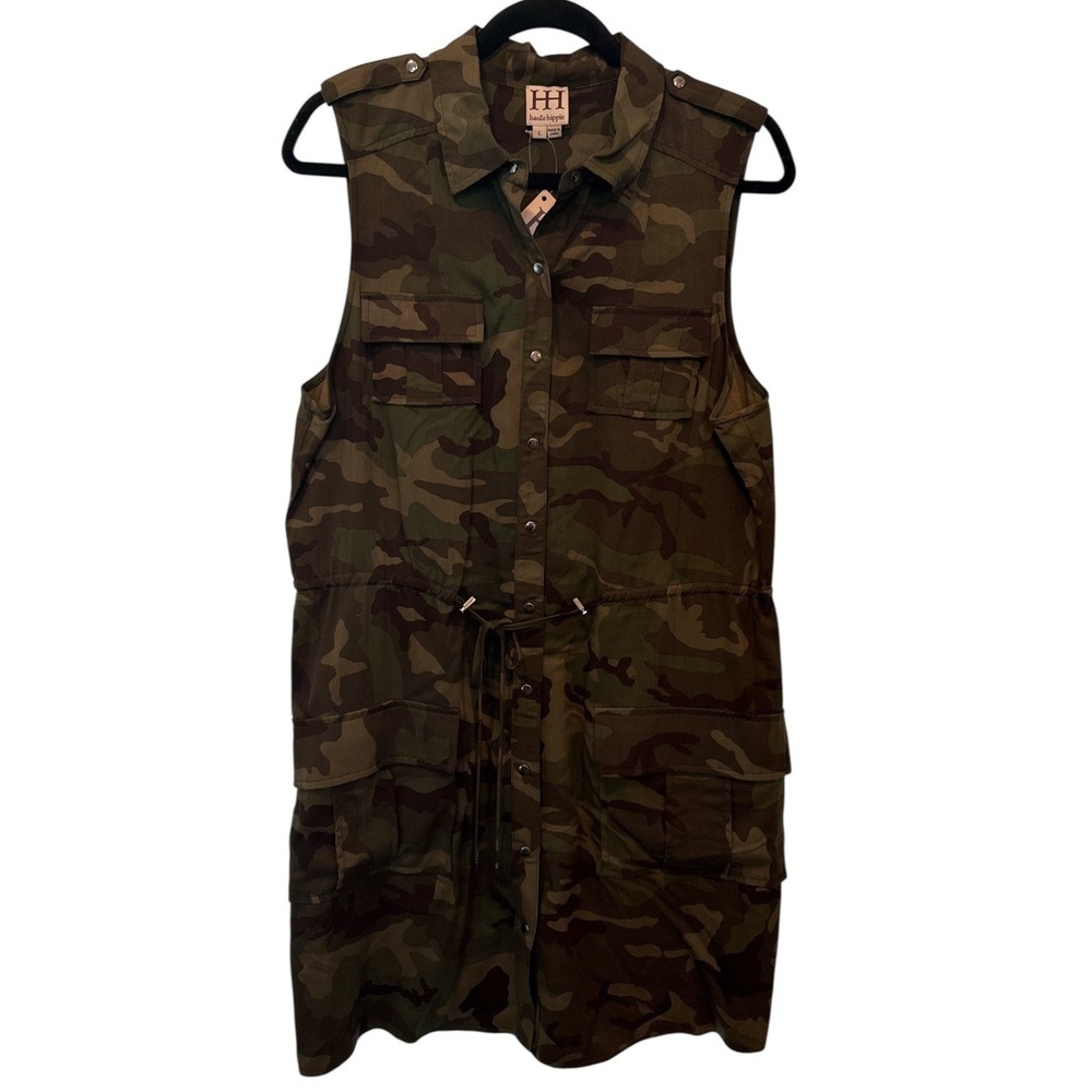 NWT Haute Hippie Camo Utility Shirt Dress 100% Rayon Sz L Streetwear Lightweight